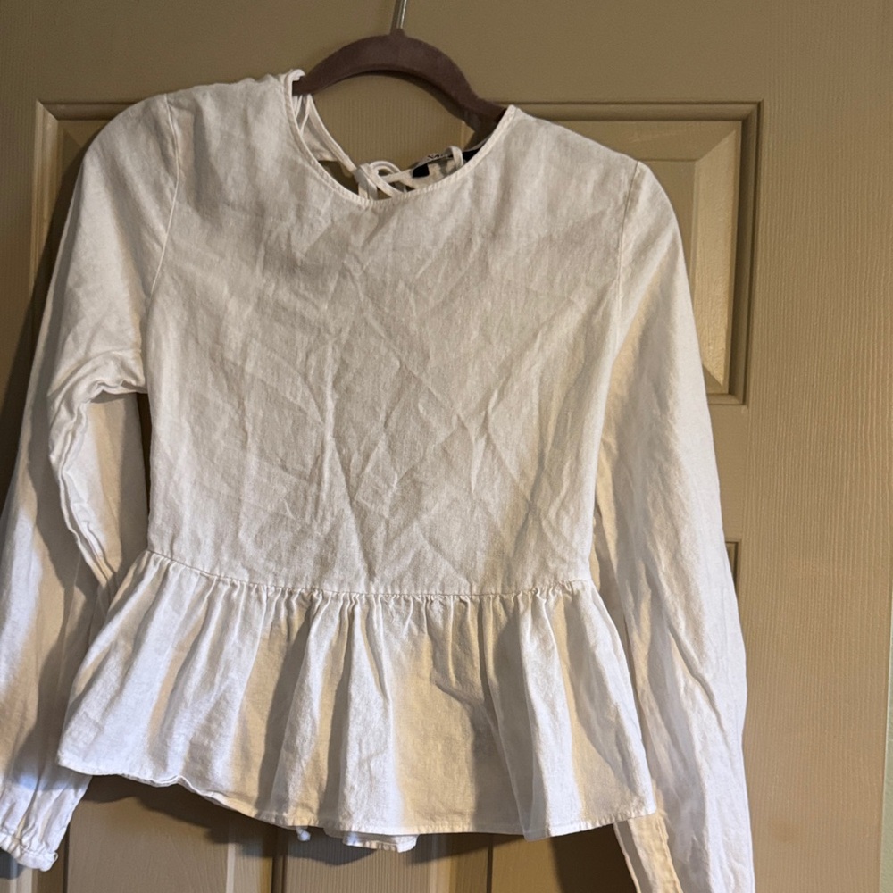 Zara White Textured Peplum Top